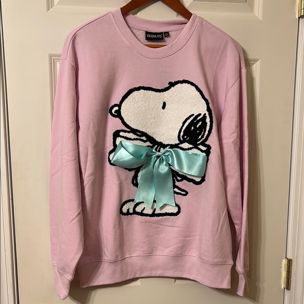 NWT Peanuts Pink Sweatshirt with Snoopy and Blue Bow - Picture 5 of 10